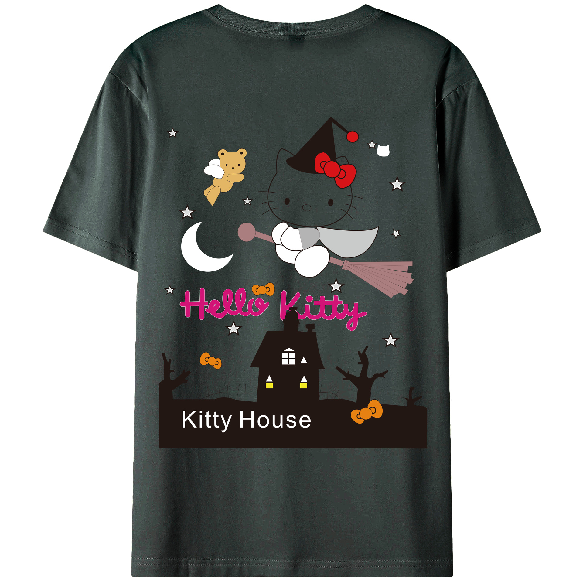 （画像用） Hello Kitty ハローキティ 綿100％ メンズ半袖Tシャツ（バックプリント） 通気性